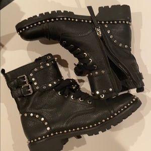 Sam Edelman Leather Studded Lace-Up Ankle Boots